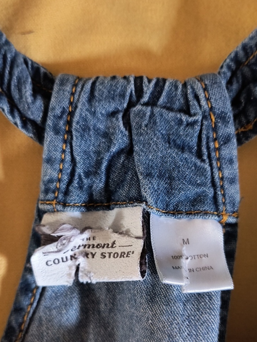 The Vermont Country Store Denim Pinafore Dress in Medium Blue - Picture 3 of 5